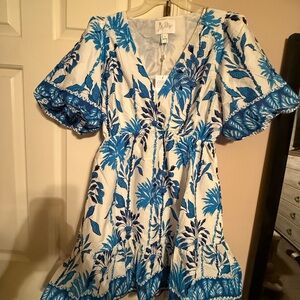 Lilly Pulitzer Blue and White Leaf Print Dress